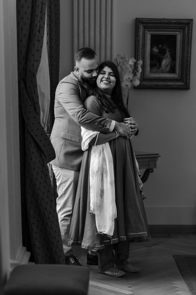 Black and white picture of couple on their wedding day 